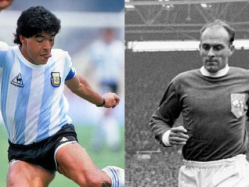 Foto- Diego Armando Maradona y Alfredo Di Stefano, dos volantes ofensivos en la nominación internacional..jpg